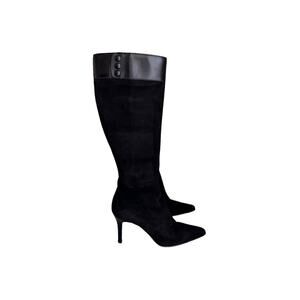 VTG NWOT Ralph Lauren Womens Knee High Black Leather Suede Stiletto Boots 8 B